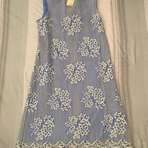 Max Studio Blue and Cream Floral Midi Dress